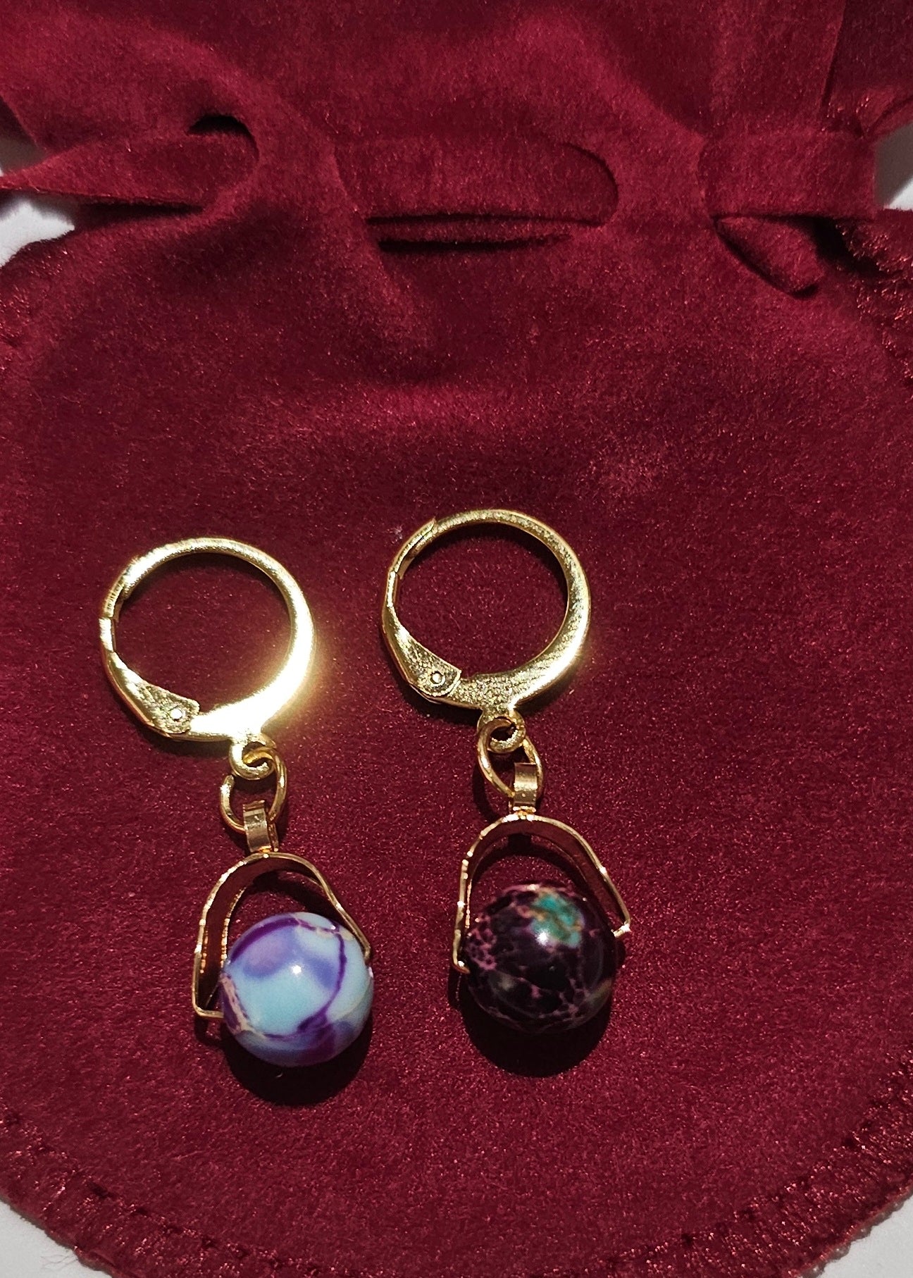 Boucle d'oreilles en acier inoxydable et jaspe impérial violet