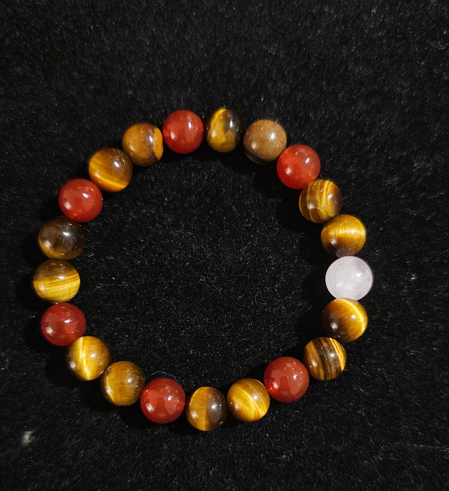 Bracelet œil de tigre, cornaline,quartz rose