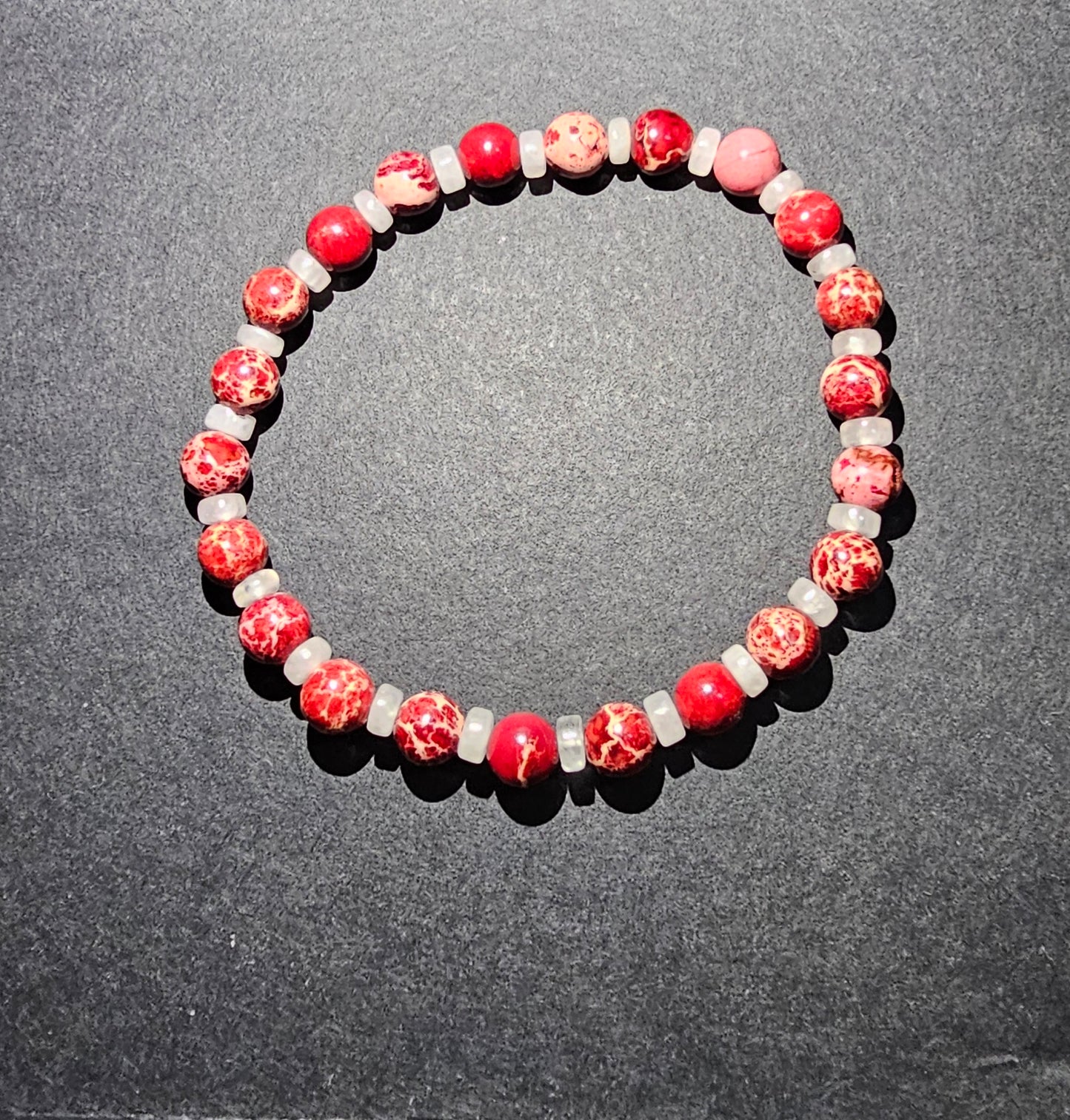 Bracelet élastique en quartz rose et jaspe impérial rouge