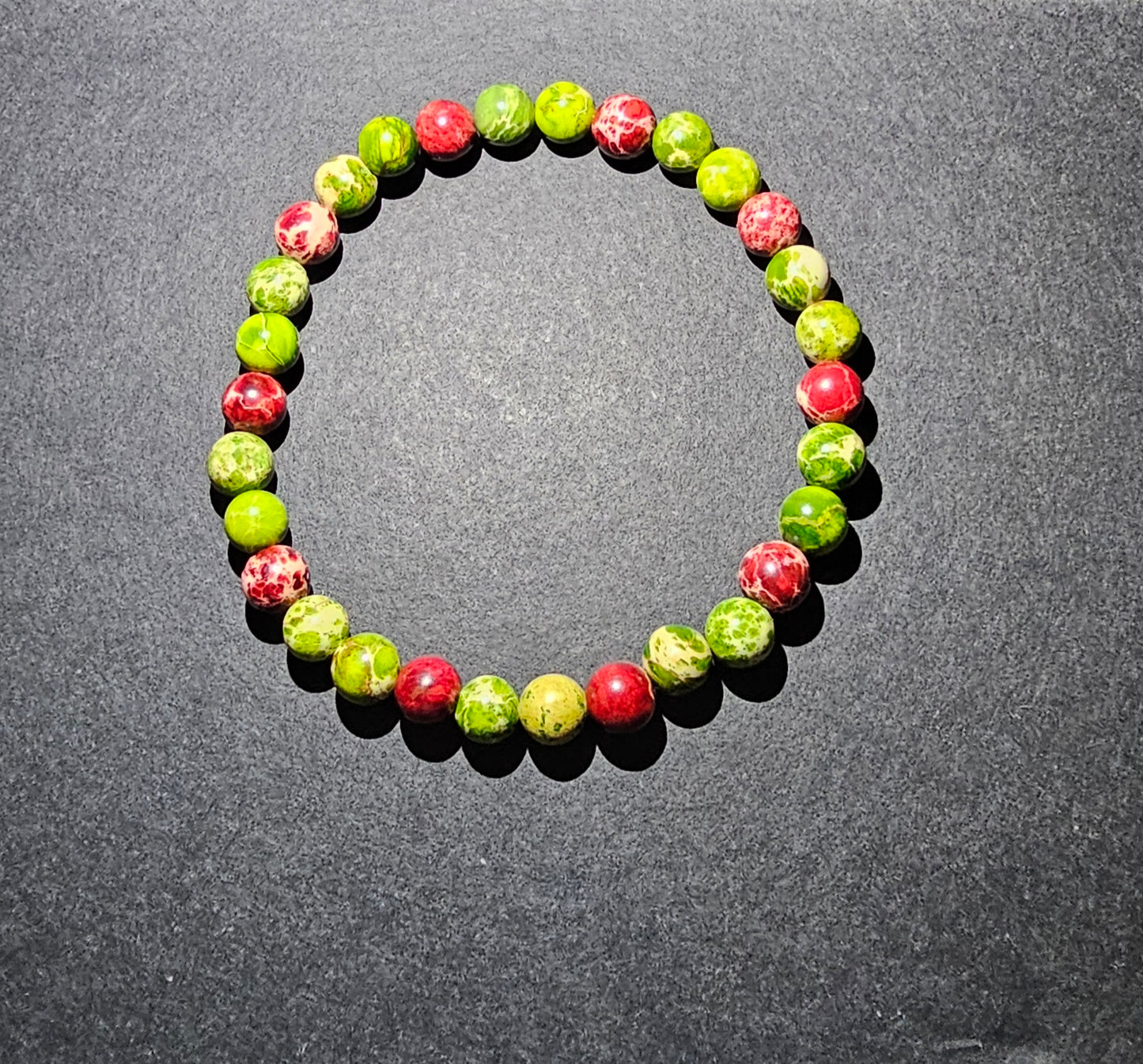 Bracelet élastique en jaspe impérial rouge et vert