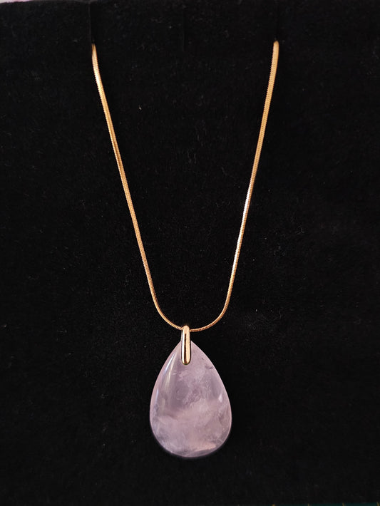 Collier en acier inoxydable et quartz rose