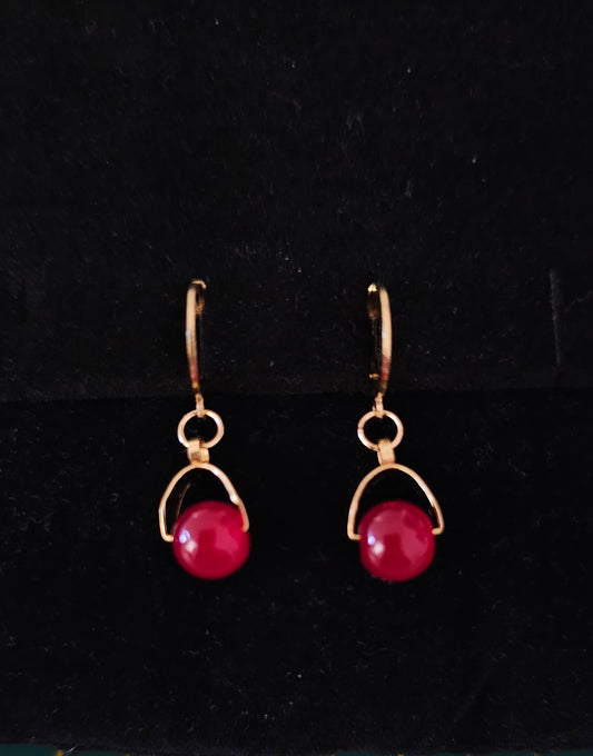 Boucle d'oreilles en acier inoxydable et agate rouge