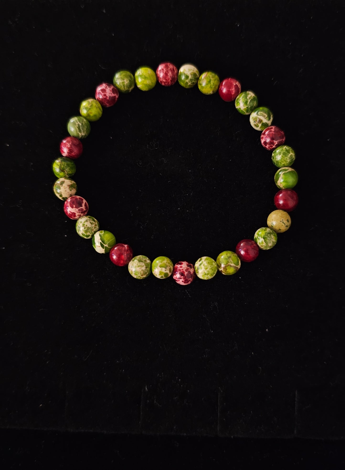 Bracelet élastique en jaspe impérial rouge et vert