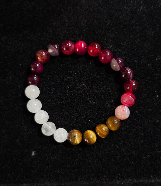 Bracelet jade blanc  oeil de tigre, agate rubanée