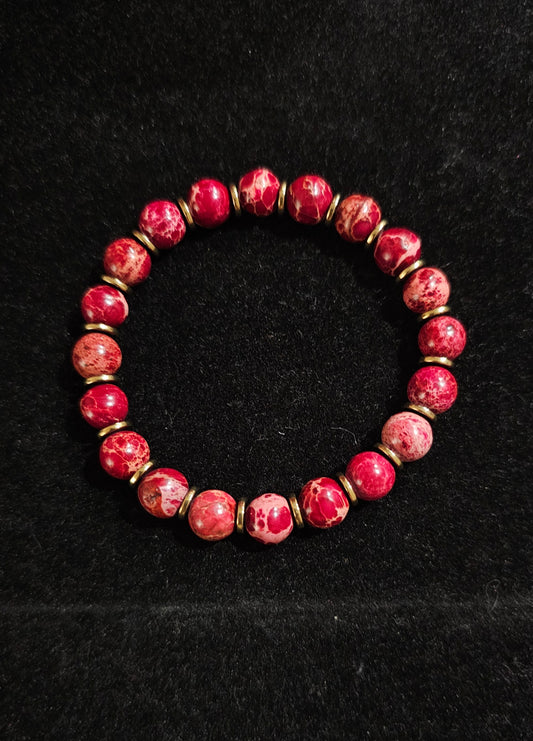 Bracelet en jaspe impérial rouge et hématite