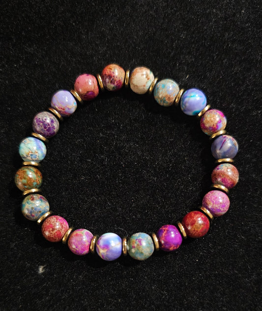 Bracelet en jaspe impérial violet et hématite