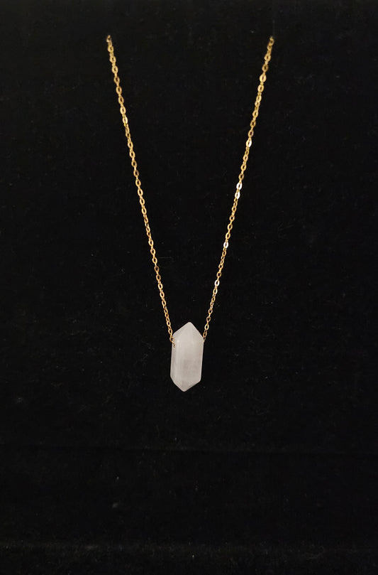 Collier en acier inoxydable et quartz rose
