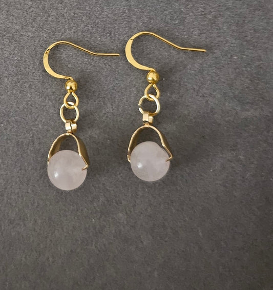 Boucles d'oreilles en quartz rose acier inoxydable